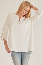 White Front Pocket Solid Slit Open Loose Fit Top
