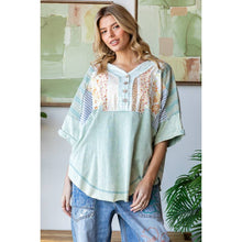 Sage Washed Printed Half Placket Henley Neck Oli+Hali Shirt