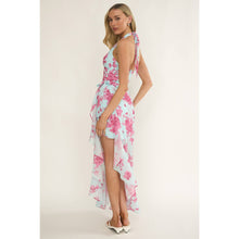 Ice Blue Halter Floral Maxi Dress