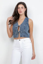 Medium Wash Tie-Front Denim Vest