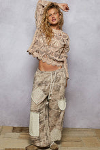 Mocha Round neck long sleeve solid crochet  POL top