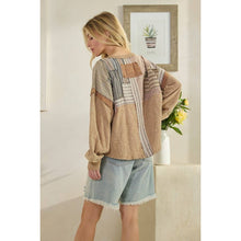 Taupe Washed Patchwork Long Sleeve Oli+Hali Top