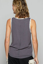 Charcoal V-neck sleeveless front woven heart peace patch POL Top