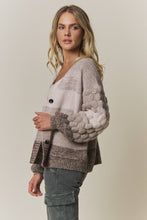Mocha Multi Button Down Bubble Sleeve Knit Cardigan
