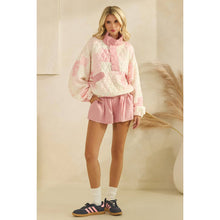 Pink Combo Textured Contrast printed Quarterzip Veveret Sweater