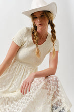Cream Floral Lace Smocked Bodice Maxi Dress