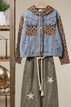 Cheetah Denim Vest with Animal Print Sleeves and Hoodie