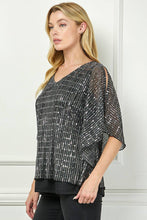 Black Silver Moonlight Hologram Sequin Layered Poncho Blouse