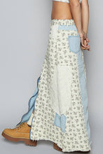 Denim Cream Multi Floral contrast double gauze denim POL maxi skirt