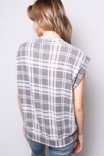 Black White Fuzzy Plaid Button Front Sweater Vest Top