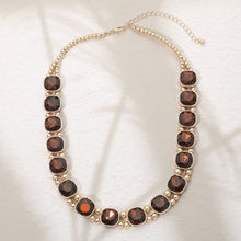 Brown Gold Square Faceted Stone Bezel Link Evening Necklace