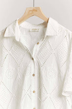White Short Sleeve Collared Button Down Lace Mello Shirt