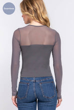 Grey Long Sleeve Round Neck Mesh Combination Seamless Top