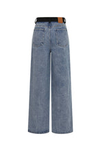 Medium Blue Black Therese Embellished Denim Pants With Black Waistband