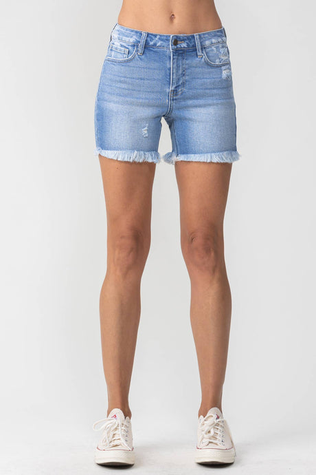 Mid Rise Frayed Shorts: Light Wash