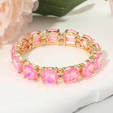 Silver Round Stone Cluster Beaded Stretch Evening Bracelet