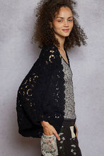 Black Long sleeve v neck floral pattern crochet chenille POL cardigan