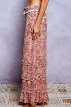 Pink Multi Vintage Distressed Plaid Ruffle Hem High Rise Wide Leg POL Pants