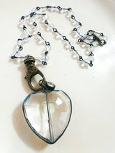 Soldered Glass Heart Clear Crystal Beaded Chain Necklace