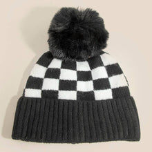 Black White Checkered Pom Beanie