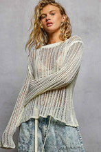 Off White Round Neck Open-Knit Long Sleeve Thin Sweater POL Top