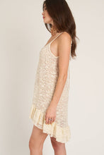 Beige Spaghetti Strap Lace Dress with Ruffle Hem