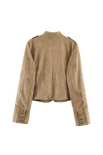Khaki Military Button Stand Collar Jacket