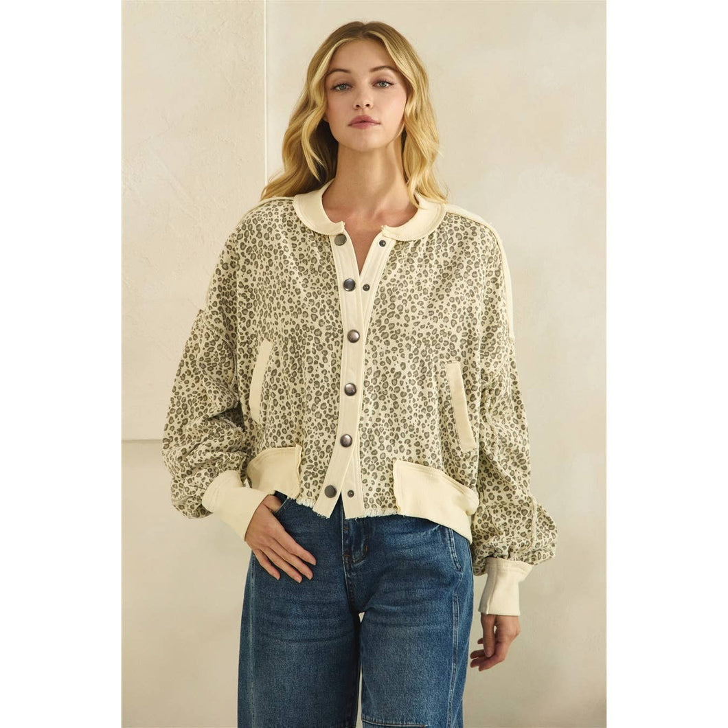 Cream Washed Leopard Bomber Oli+Hali Jacket