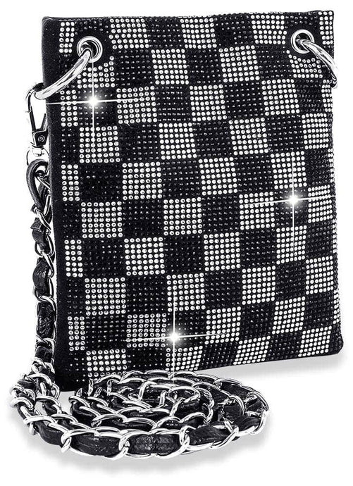 Black Rhinestone Checkerboard Petite Crossbody