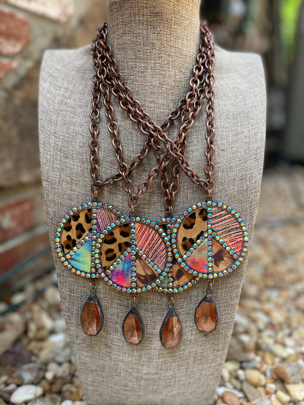 Leather Patches Peace Sign Gypsy South Necklace