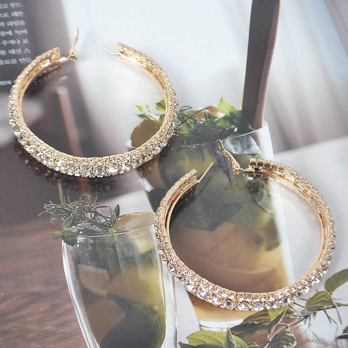 Gold Multi Rhinestone 60mm Hoop Earring