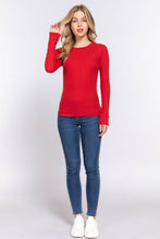 Red Long Sleeve Crew Neck Thermal Knit Top
