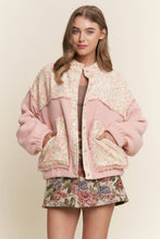 Baby Pink Teddy Sherpa Floral Mixed Fabric Jacket