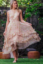 Ivory Floral Waterfall Ruffle Midi Dress Crochet Trim