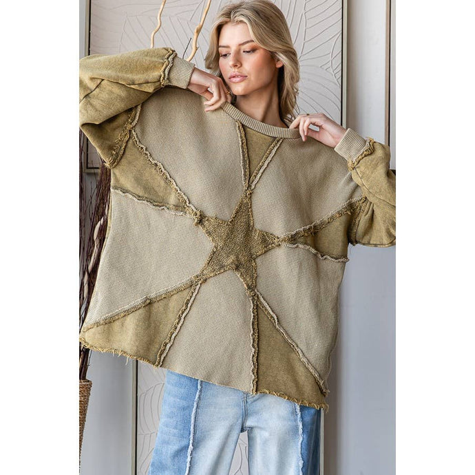 Olive Washed Star Patchwork Soft Oli+Hali Pullover