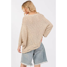 Mushroom Distressed Asym Open Stitch Sage + Fig Sweater
