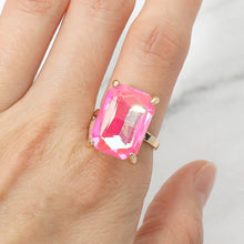 Opal Pink Bold Emerald Cut Stone Cluster Accent Adjustable Ring