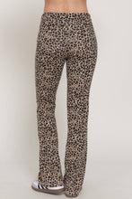 Taupe Leopard Printed Waist Fold Slim Flare Yoga Pants