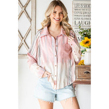 Pink Combo Washed Mixed Plaid Pocket Long Sleeve Oli+Hali Shirt