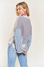 Grey Colorblock Denim Sleeve Sweater