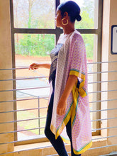 Beige Pink Silky Printed Kimono
