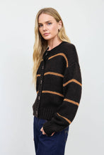 Black Stripe Jacquad Button Down Knit Cardigan
