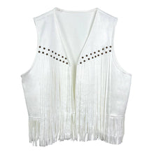 Ivory Western Studded Fringe Open Front Vest