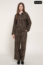 Brown Plus Elastic Waist Leopard Printed Double Gauze Pants