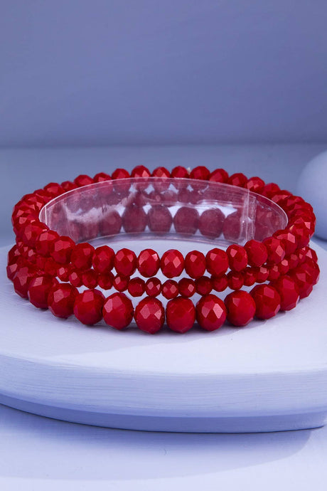 Candy Apple Red 3 Strand Glass Bead Bracelet Set