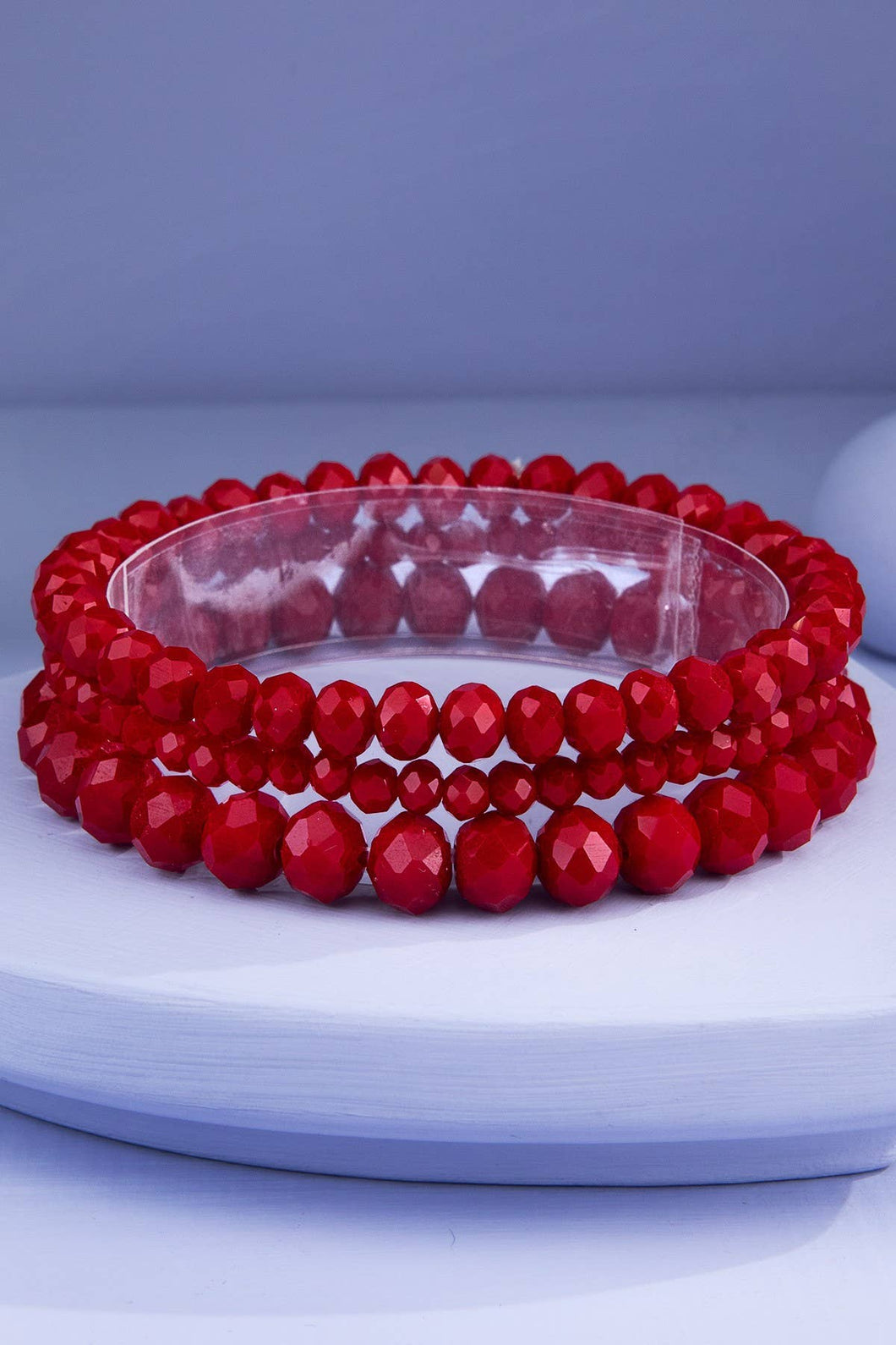 Candy Apple Red 3 Strand Glass Bead Bracelet Set
