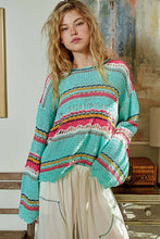 Mint Multi Round neck long sleeve striped solid sweater POL top