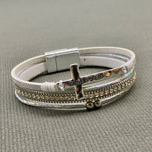 Lilac Blessed Cross Rhinestone Multi-layer Leather Bracelet
