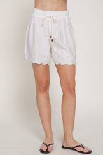 Ivory Waistband with String Eyelet Hem Woven Shorts