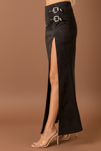 Black Western Faux Suede Maxi Skirt with High Slit